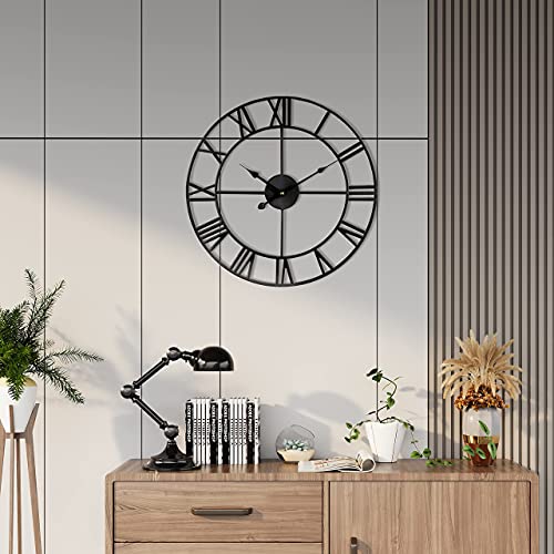Wall Clock - 24 Inch Silent Non-Ticking Decorative Large Wall Clock, Battery Operated Metal Vintage Retro Roman Numerals Wall Clock For Living Room, Bedroom, Kitchen, Office, Cafe, Farmhouse Decor #TOP7