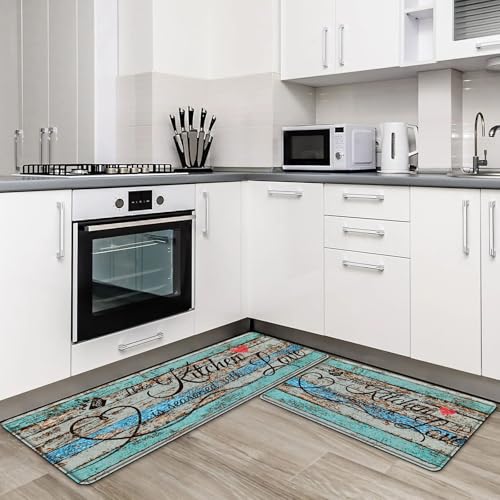 Chicnook Farmhouse Kitchen Rug Sets Of 2, Love Theme Kitchen Mats, Pvc Material Quality, Old-Style Wood Texture Anti Fatigue Kitchen Mats thumb #1