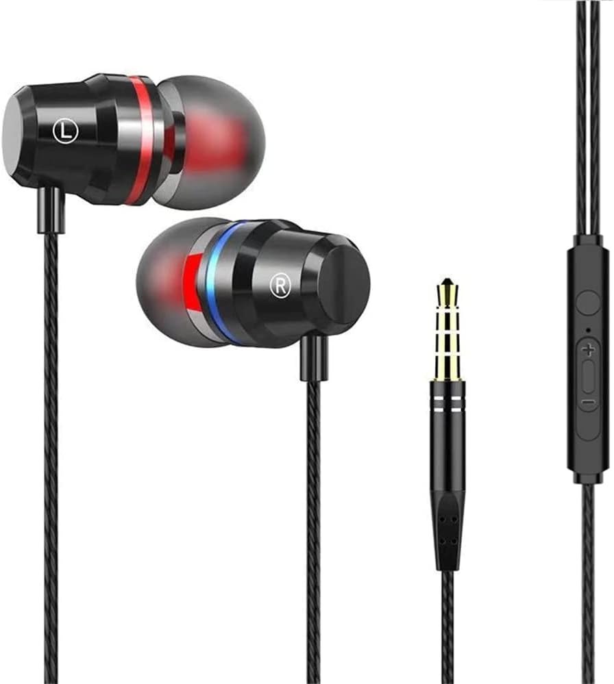 Hi-Res Extra Bass Noise Isolating In-Ear Headphones Earphones High Sensitivity Wired Earbuds with Microphone For iPhone, iPad, Samsung, Volume Control 3.5mm Jack Headphone Earphones (Red)