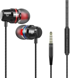 Hi-Res Extra Bass Noise Isolating In-Ear Headphones Earphones High Sensitivity Wired Earbuds with Microphone For iPhone, iPad, Samsung, Volume Control 3.5mm Jack Headphone Earphones (Black)