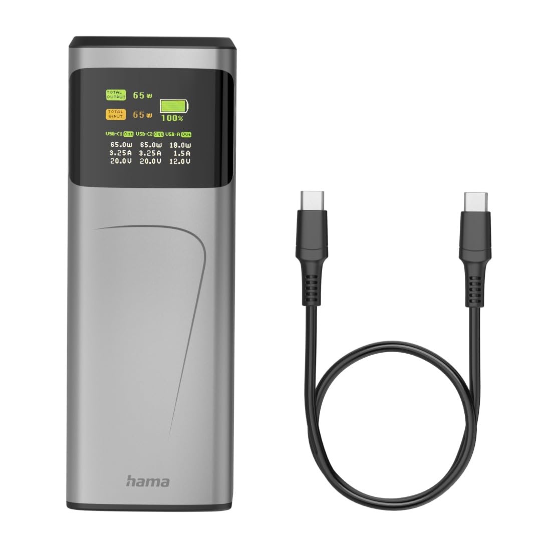 Hama Power Pack "High Power" - Zewnętrzny Akumulator 20000mAh, Szybkie Ładowanie 65W, Power Delivery, Quickcharge, 2x USB-C, 1x USB-A, Kompaktowy Format Podróżny