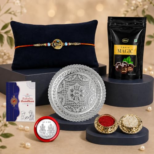 Image of DeoDap Diamond Beads Rakhi Set of 5 for Brother with 32 g Chocolate - Multi-Colour Raksha Bandhan Gift Combo