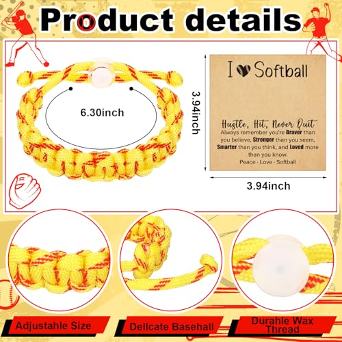 12 Pcs Softball Bracelet Gifts Adjustable Braided Bracelet Softball Party Favors Inspirational Sport Accessories Gifts for Teams Player Women Birthday Sport Theme2