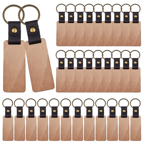 VEGOATY Lot de 30 porte-clés en bois vierge - Inscriptibles - Pour décoration, cadeaux, porte-clés, Carré., M
