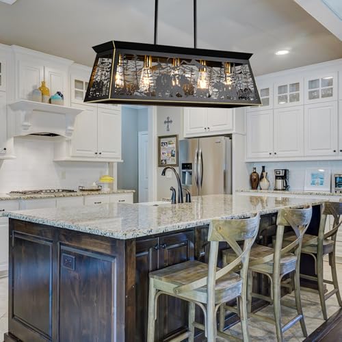 Bear-Design-Dining-Room-Light-Fixture-32-Inch-5-Light-Kitchen-Island-Lighting-Black-Rectangle-Rustic-Farmhouse-ChandeliersRustic-Chandeliers-for-Dining-Room-Island-Over-Table Bear Design Dining Room Light Fixture 32 Inch 5 Light Kitchen Island Lighting Black Rectangle Rustic Farmhouse ChandeliersRustic Chandeliers for Dining Room Island Over Table