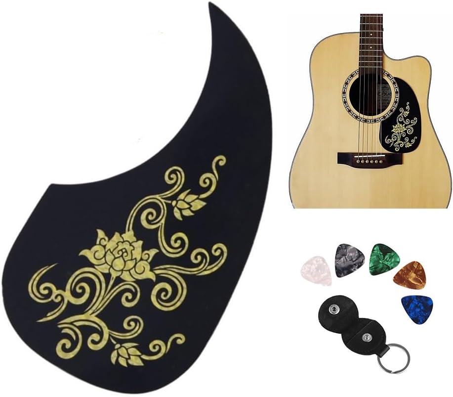 Acoustic Guitar Sticker Pickguard Scratch Protective Sticker + Guitar Picks and Picks Holder