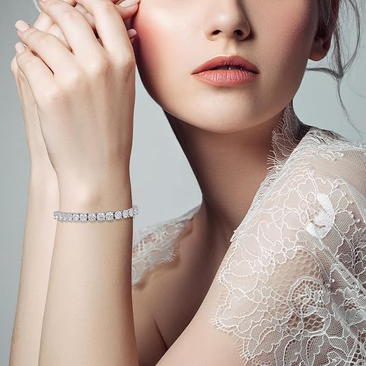 Moissanite Tennis Bracelet,10.5-14 Carats Lab Grown Diamond Tennis Bracelet for Women 18k White Gold Plated 925 Sterling Silver Men's Bracelet 3-4mm D Color VVS1 Round Cut Moissanite Bracelet for Women Men Jewelry Gift3