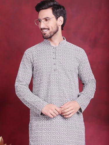 Image of Jompers Cotton Chikankari Embroidered Regular Fit Kurtas for Men