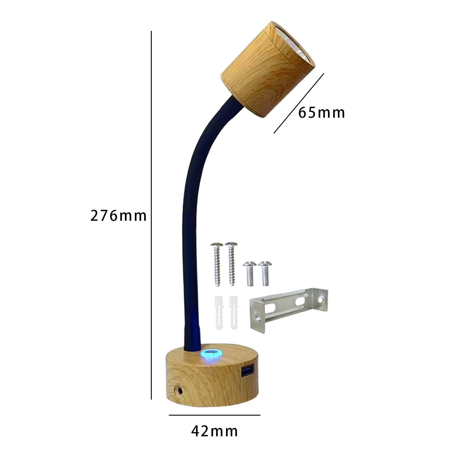 Luz de Lectura LED Lámpara de Cama Lámpara de Noche Regulable Flexible con Estructura de Aluminio Y Puerto USB Adecuada para Lec, negro, Luz cálida 3000K