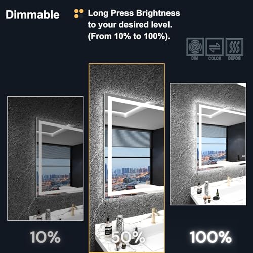 Image of LED Bathroom Mirror 42 inchx 30 inch, Front Lit and Backlit Mirror Bathroom with Lights,Stepless Dimmable,Anti-Fog, Shatter-Proof, Memory, 3 Colors Lighted Mirror (Horizontal /Vertical)