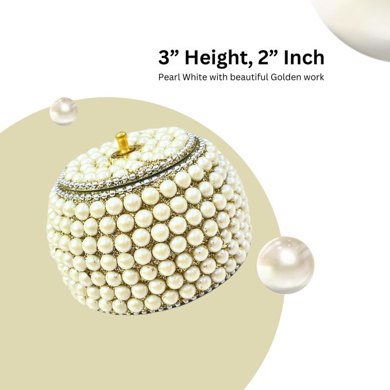 ADORN WORLD Beautiful Handcrafted Gifting Sindoor Moti Dibbi |Kumkum Box | Gift Fancy | Sindoor Dani | Decoration Gift Box || White Sindoor Dibbi/Pearl- (Pack of 1, Round) 2