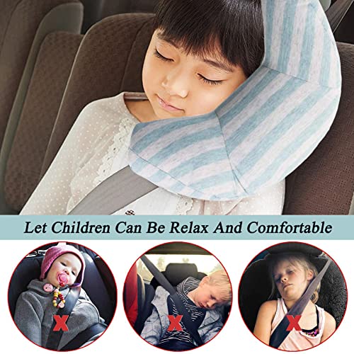 Image of Car Seat Travel Pillow Neck Support Cushion Pad for Kids, WenMei Super Soft Headrest Shoulder Pad in Car, Universal Safety Belt Sleeping Pillow for Children Adults, Compatible with All Cars (Green)