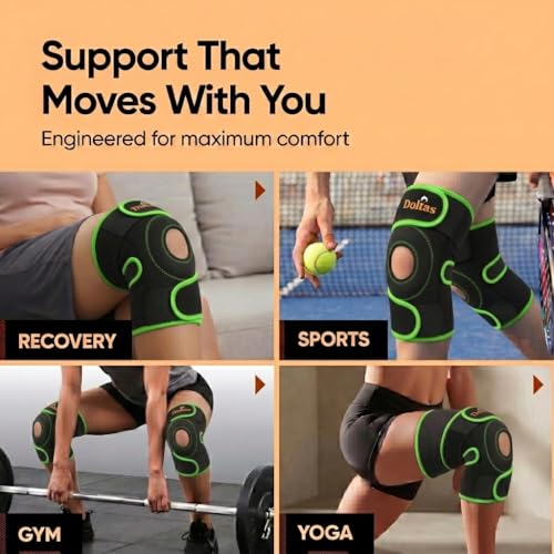 Image of DOLTAS Knee Brace Pair Neon Green - Open Pateela Knee Support for Gym, Running, Arthritis, Joint Pain & Injury Recovery Men & Women| Stabilizes Kneecap & Relieves Knee Pain (2 Pcs)
