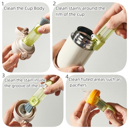 Image of 4-in-1 Bottle Cleaning Brush Set, Multifunction Silicone Cup Lid Gap Cleaner, Home Kitchen Crevice Cleaning Tools, 3 Pcs, Multicolor