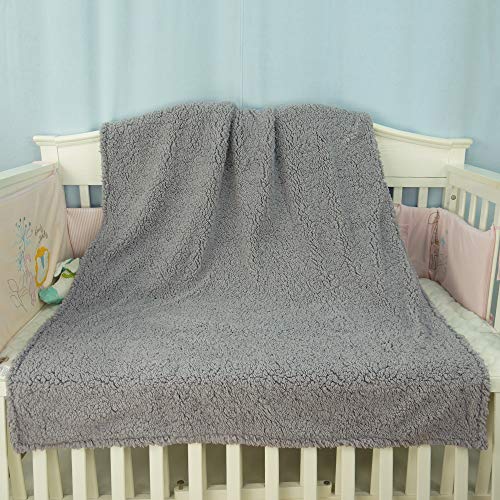 Image of BlueSnail Toddler Crib Minky Blanket with Plush Shepra Fleece (Navy+Light Gray, 40Wx 60L)