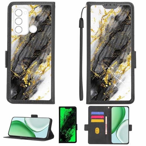 Aroepurt Case Compatible for Vimoq S661ls Phone Case Flip Cover [with Tempered Glass Screen Protector][RFID Blocking][Gold Glitter+Luminous] LPT-HDL
