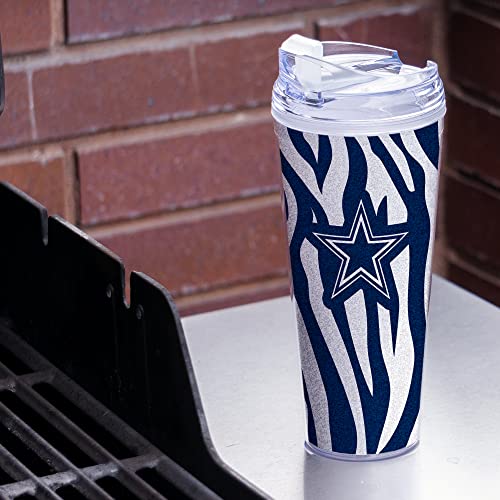 Image of Rico Industries NFL Football Glitter 24oz Acrylic Glitter Tumbler with Hinged Lid, Officially Licensed Double Wall Tumbler with Straw