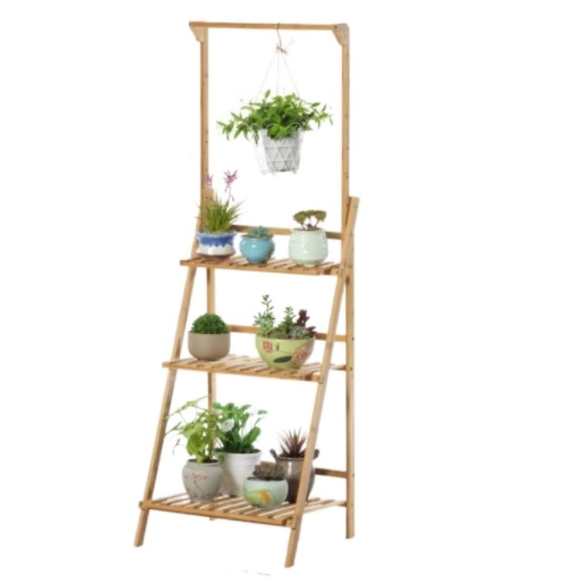 YYLMKMFC-AE Plant Stand Shelves Flower Holder 3-Tier Folding Pot Organizer Display Rack Adjustable Outdoor Shelf(A,40 * 50cm)