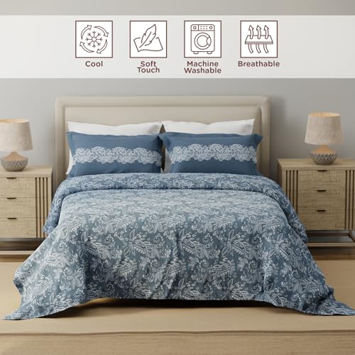 Image of Layers 100% Cotton for Double Size Bed | 120 TC Ethnic Print, Soft, Breathable, Machine Washable Bedsheet with 2 Pillow Covers | Forever Collection (224 x 254 cm) - Grey