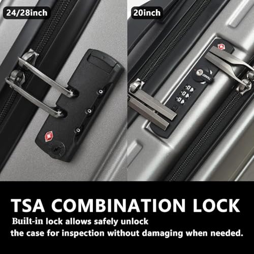 Image of 3Pcs (20 /24 /28) Luggage Set, Lightweight HardShell Suitcase with Wheels | Only 20 inch with Front Pocket 21.65*15.35*7.87 inch Fits Overhead Cabin, 24 inch 28 inch Checked Luggage,YKK Zipper,TSA Lock,Grey