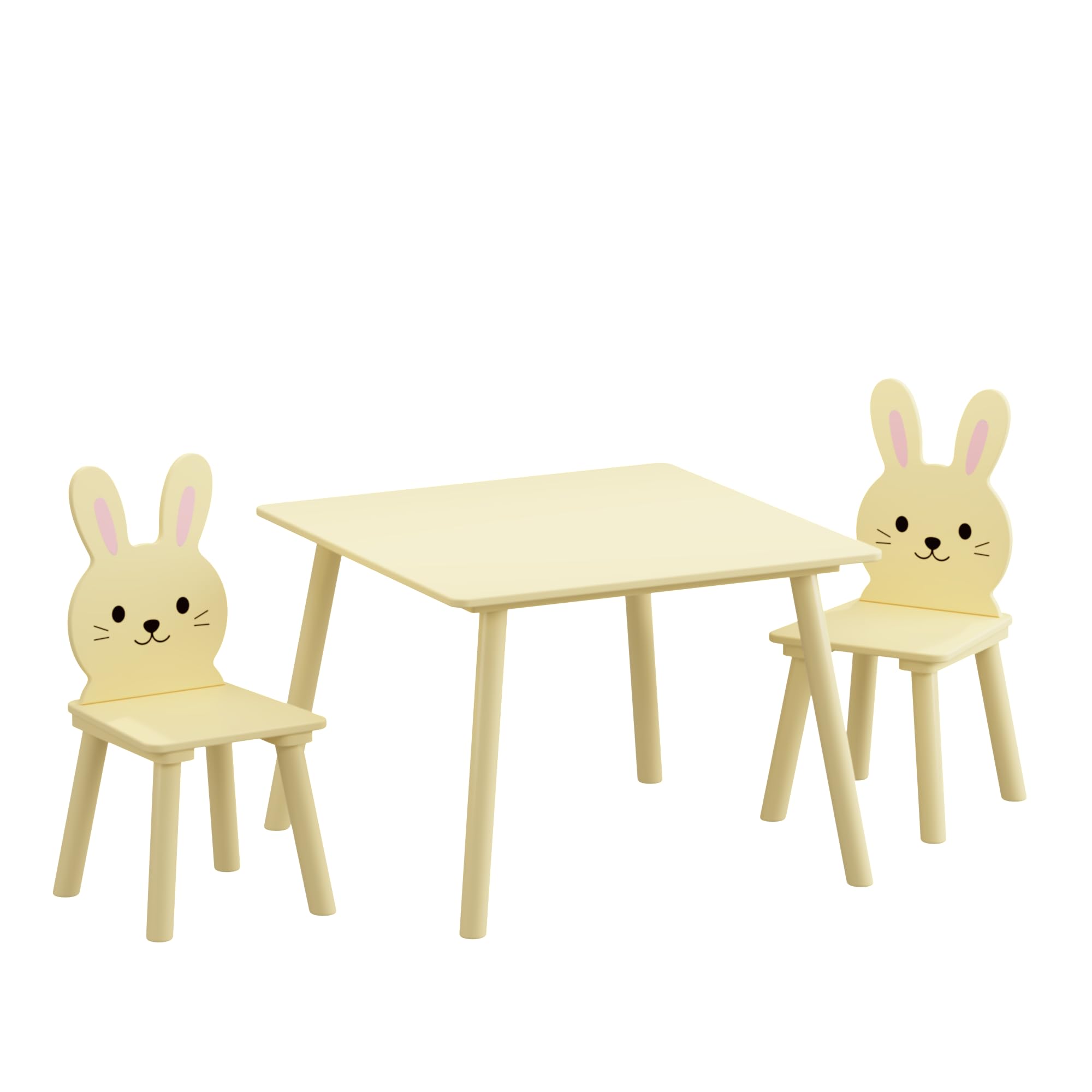 Wood Table &amp; Chairs 3 Pieces Set, Boys Girls Activity Table w/ 2 Animal Shaped Chairs, Solid Wood Legs, Safe Rounded Corners, Playroom Furniture for Boys &amp; Girls Activity Dining Drawing Craft.