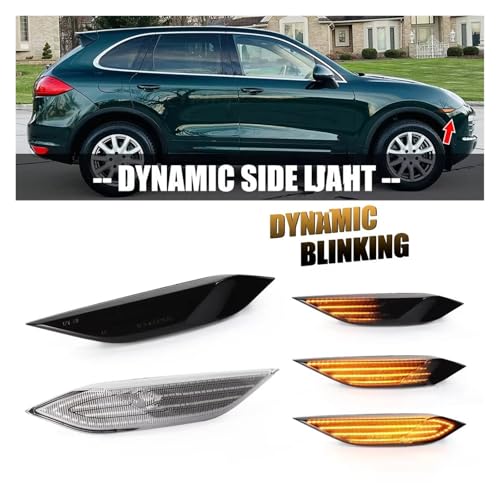 Światło kierunkowskazu dla Cayenne 958 92A Gen 2010 2011 2012 2013 2014 2 szt. LED dynamiczny bursztynowy kierunkowskaz światła boczny błotnik lampa kierunkowskaz
