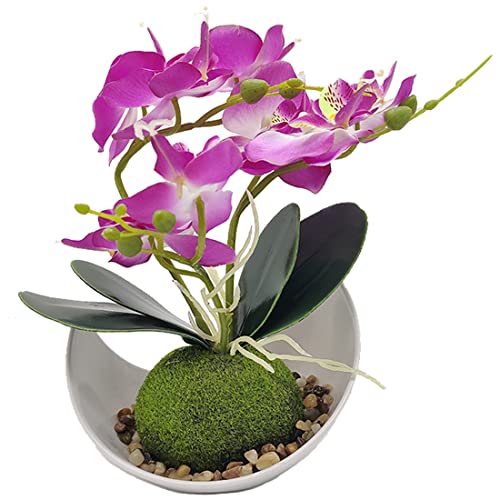 Aisamco Flores de orquídeas Artificiales con Maceta Blanca Flores de Phalaenopsis Falsas de plástico con Maceta Flor Artificial para la decoración de la Oficina de la Boda en el hogar Cover