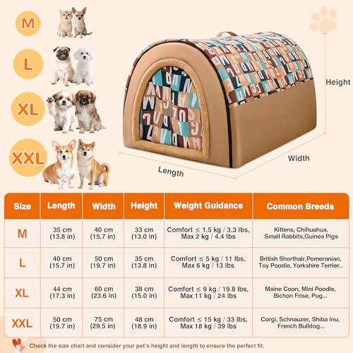 ALLSOPETS Hundebett 2-in-1 Faltbares Selbstwärmendes Haustierzelt Höhlenbett für Katzen und kleine bis mittelgroße Hunde Tragbares Hundehäuschen mit Griffen (Buchstabenbraun, XXL)