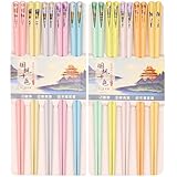 10 pares de palillos reutilizables, aptos para lavavajillas, resistentes al calor, antideslizantes, coloridos palillos de estilo chino con diseños únicos (redondos)