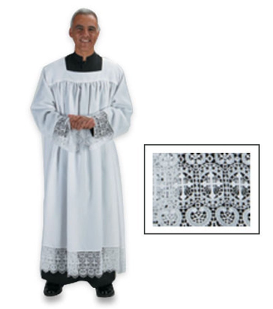 Augustinian Collection Polyester Square Neck ALB with Lace Detail (Medium)