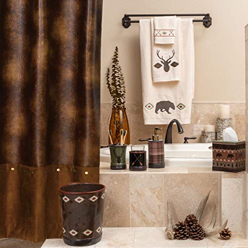 Image of Paseo Road Aztec Bear 8 Piece Cabin Lodge Bathroom Set with Towel Set, Countertop Accessory Set, Tissue Box Cover, Wastebasket Southwestern Rustic Style