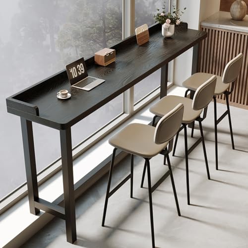 Mesa de comedor rectangular industrial moderna negra de 79 pulgadas de altura para cocina, cafetería, uso al aire libre, diseño estrecho, no incluye taburetes