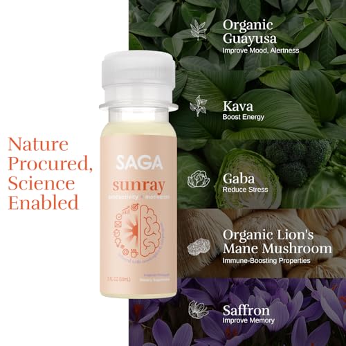 SAGA Organic Focus Shots | Contains Nootropics, Adaptogens, & Mushrooms - Bacopa, Ashwagandha, & Kava | High Bioavailability & Fast Onset | Primal Focus & Clarity | Chai Latte 2oz Shots (6-Pack) - Image 3