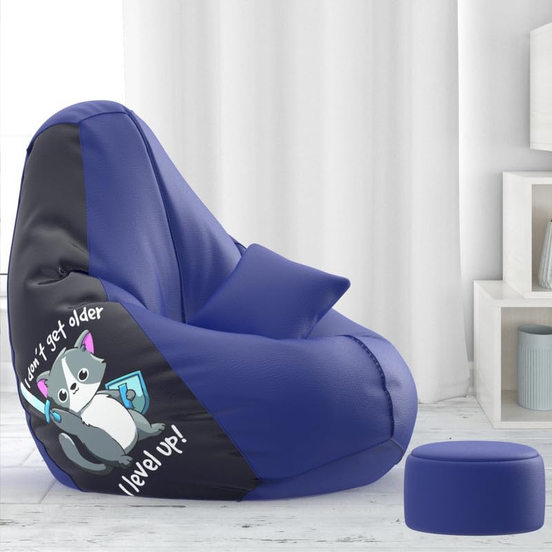Biggie Bean Bag Cover 4XL Evergreen Classics Bean Bag-Loud Prints-Soft Landings-Styled with Free Cushion & Footrest (Matching Color : Printed Level Up - Blue Indigo)-image-45