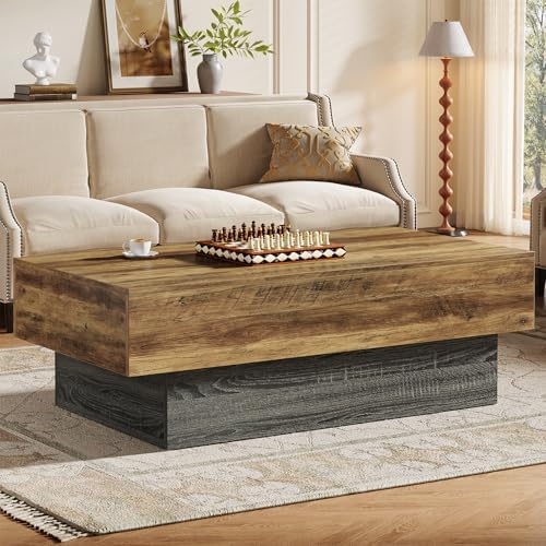 Tribesigns Rustic Wood Coffee Table 140 cm Rectangular Wood Coffee Table for Living Room, Reception or Office, Rustic Brown and Grey