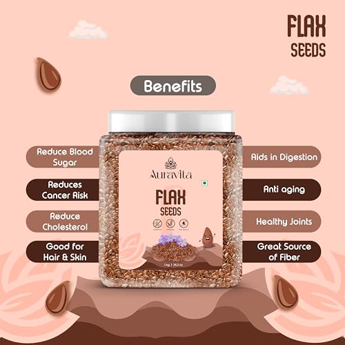 Image of Auravita Premium Flax Seeds 1KG | Natural Raw Flax seeds for Eating High Dietary Fiber Alsi Seeds Rich in Magnesium