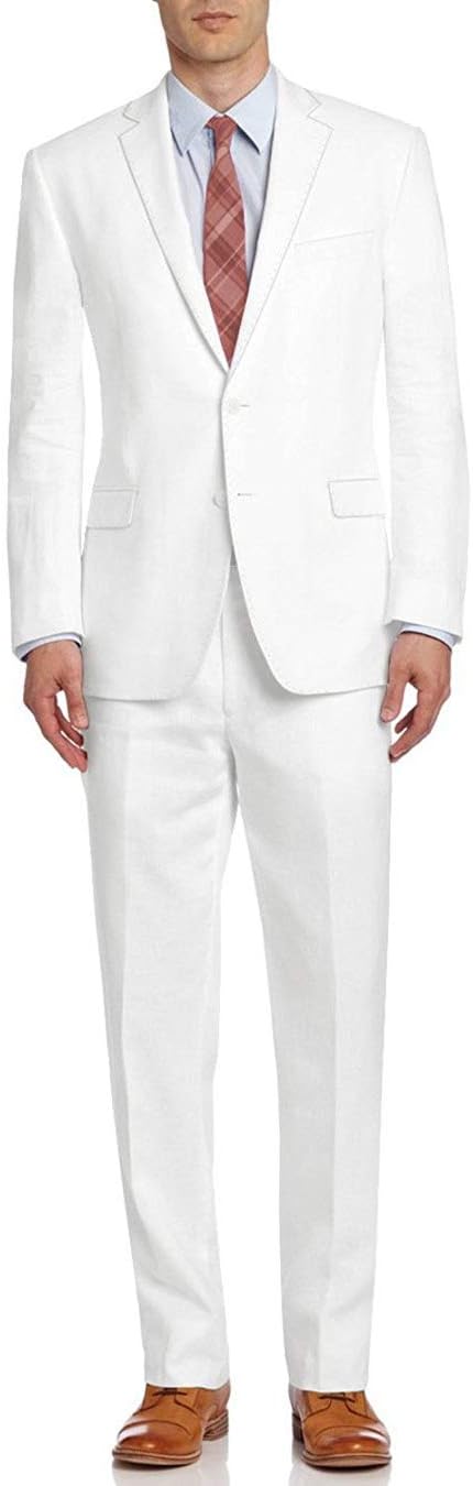 DTI BB Signature Italian Men's Two Button Linen Suit Modern Fit Jacket 2 Piece