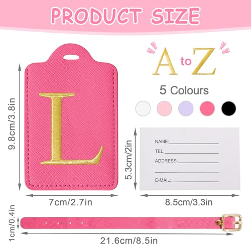 Image of Personalized Initial Luggage Tags for Suitcases, Cute PU Leather Embroidered Letter Travel Luggage Tags, Suitcase Identifier Name Baggage Tag, Bag Tags for Men Women Kids Luggage Handbags(Rosered L)