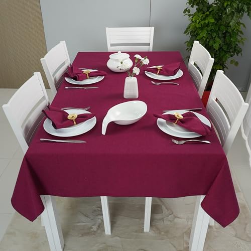 Image of Cotton Tablecloth, Edge Trim, Shadow Pink, 60 x 90 in | Heavyweight chambray cotton, embroidered edge trim, 6-seater rectangle, machine washable, everyday dining and hosting