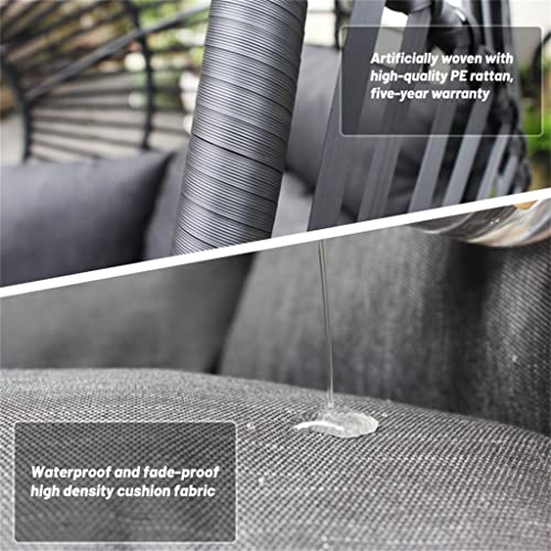 Walnut Pe Wicker Swing Egg Chair With Antracite Color Cushion And Black Color Base, For Outdoor Indoor, Black Color #TOP5