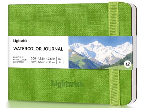 水彩日記帳 - コットン100%ホットプレス紙 | 20シート 40ページ | 300GSM (140ポンド) | PUレザーカバー 水彩スケッチブック アーティスト絵画用 ミクストメディア 4.95インチ x 3.55インチ