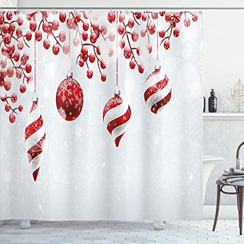 Ambesonne Christmas Shower Curtain with Hooks Cover