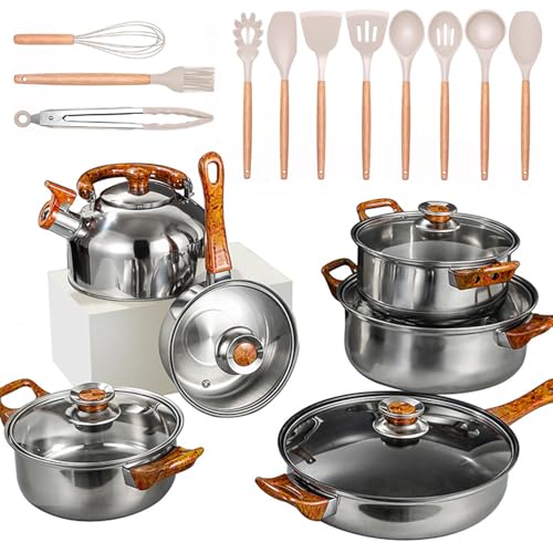 Opiniones y reviews de Bateria de cocina acero inoxidable para comprar online. 48 Batería de Cocina Acero Inoxidable 12P + Utensilios Silicona 11P - Ollas y Acero Inoxidable Para Todo Tipo de Cocinas (Inducción, Gas, Eléctrica), Incluye Tapas de Vidrio...