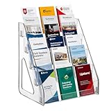 5 Tier Brochure Holder 12x13 Inch Acrylic Literature Display Stand Holds 3 Brochures in One Row Clear Pamphlet Holder Display Stand for Flyers Booklets Table Signs Office Home Store, Pack of 1