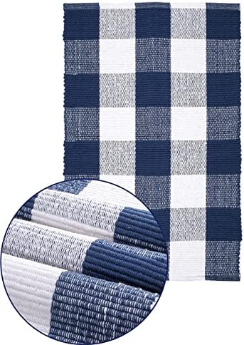 Buffalo Plaid Rugs for Living Room 24x36 inch- Blue White, Kitchen Rugs,Entry Way Rugs, Door Rugs, Area Rugs,Farmhouse Bath Room Rugs,Buffalo Check Rugs,Woven Rag Rugs,2x3 Rugs,Revirsible Rugs Cotton