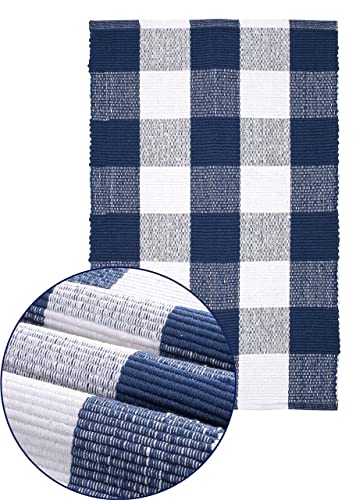 Buffalo Plaid Rugs For Living Room 24X36 Inch- Blue White, Kitchen Rugs,Entry Way Rugs, Door Rugs, Area Rugs,Farmhouse Bath Room Rugs,Buffalo Check Rugs,Woven Rag Rugs,2X3 Rugs,Revirsible Rugs Cotton #TOP11