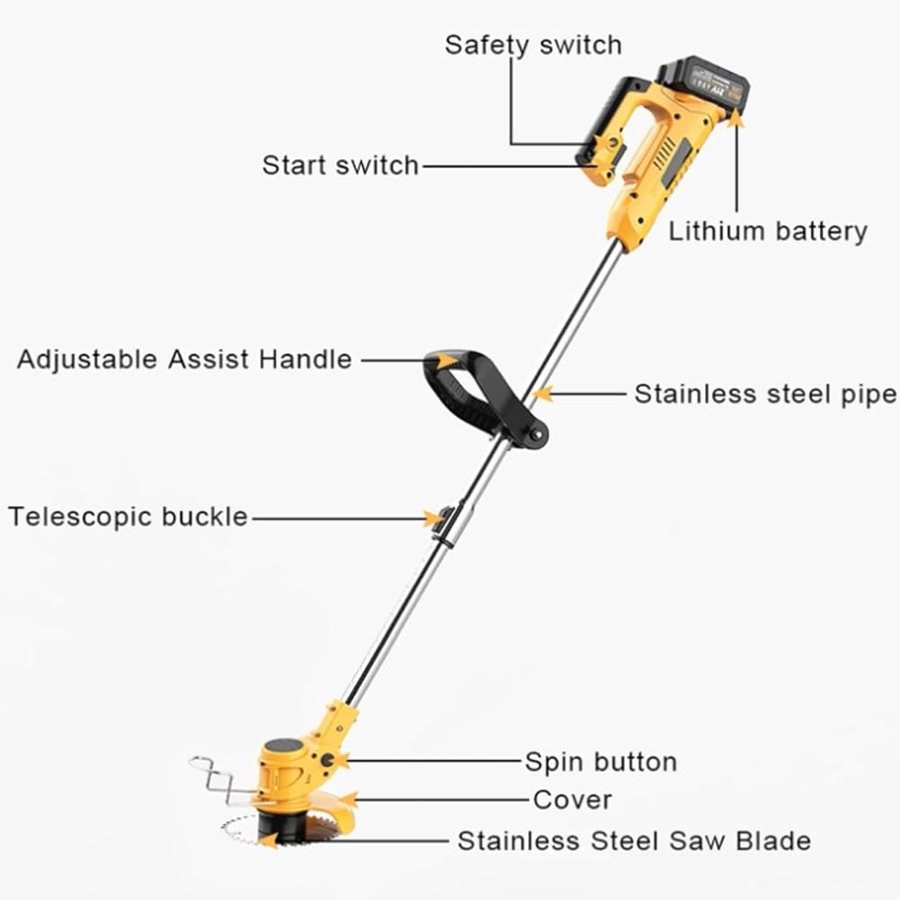 FURLOU Tagliaerba Senza Fili, Piccolo Tosaerba Elettrico Multifunzionale per Uso Domestico, Tagliaerba con Manico Telescopico + Testa di Regolazione a 90°, per Diserbo e Manutenzione del Giardino