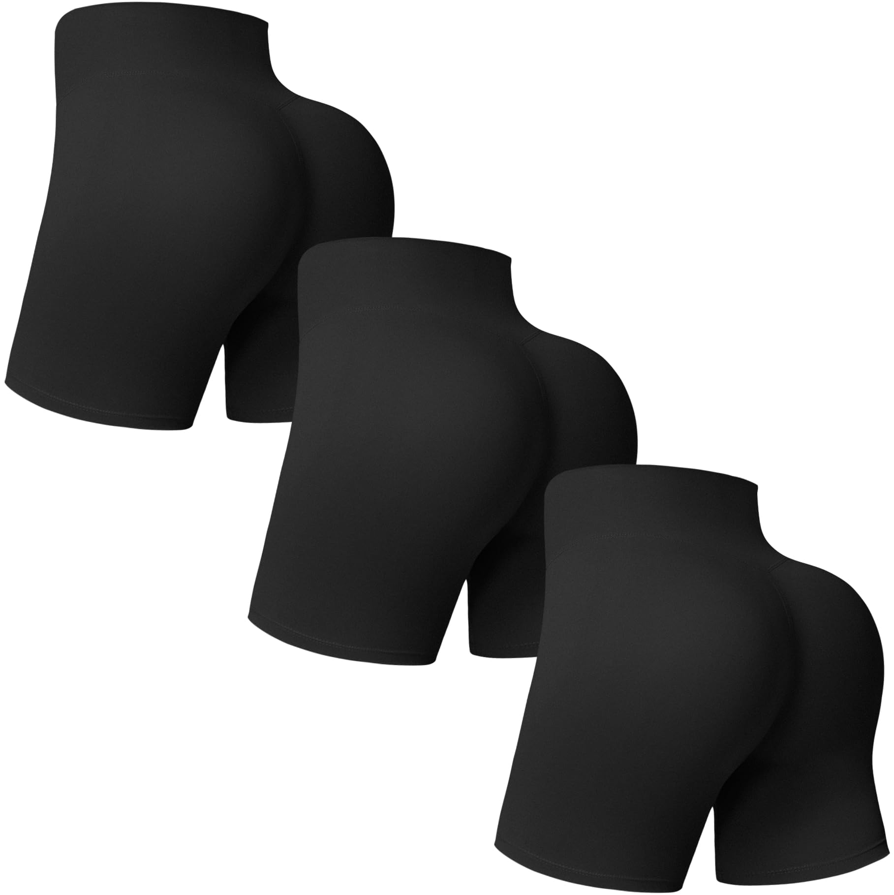 MOREFEEL 3 Pack Workout Gym Shorts Women-5" Seamless Butt Lifting Tummy Control Plus Size Seamless Booty Biker Shorts