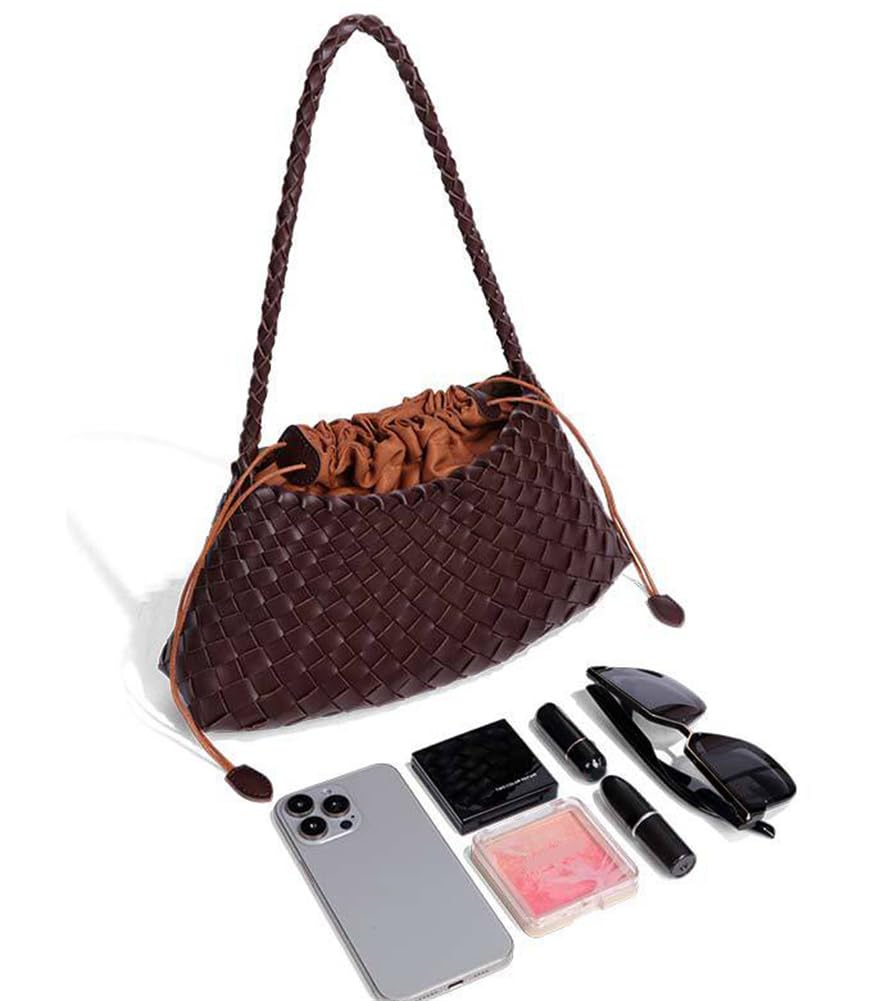 Gewebte Hobo-Taschen für Frauen Wildleder gewebt Stoff Tasche trendige Eimer Handtasche Unterarm Umhängetasche Vintage Handtasche Retro Clutch Taschen