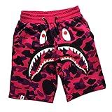 Bape Athletic Pants Shark Pattern Camo Bape Shorts Men Bape Sports Shorts (Red 1, S)